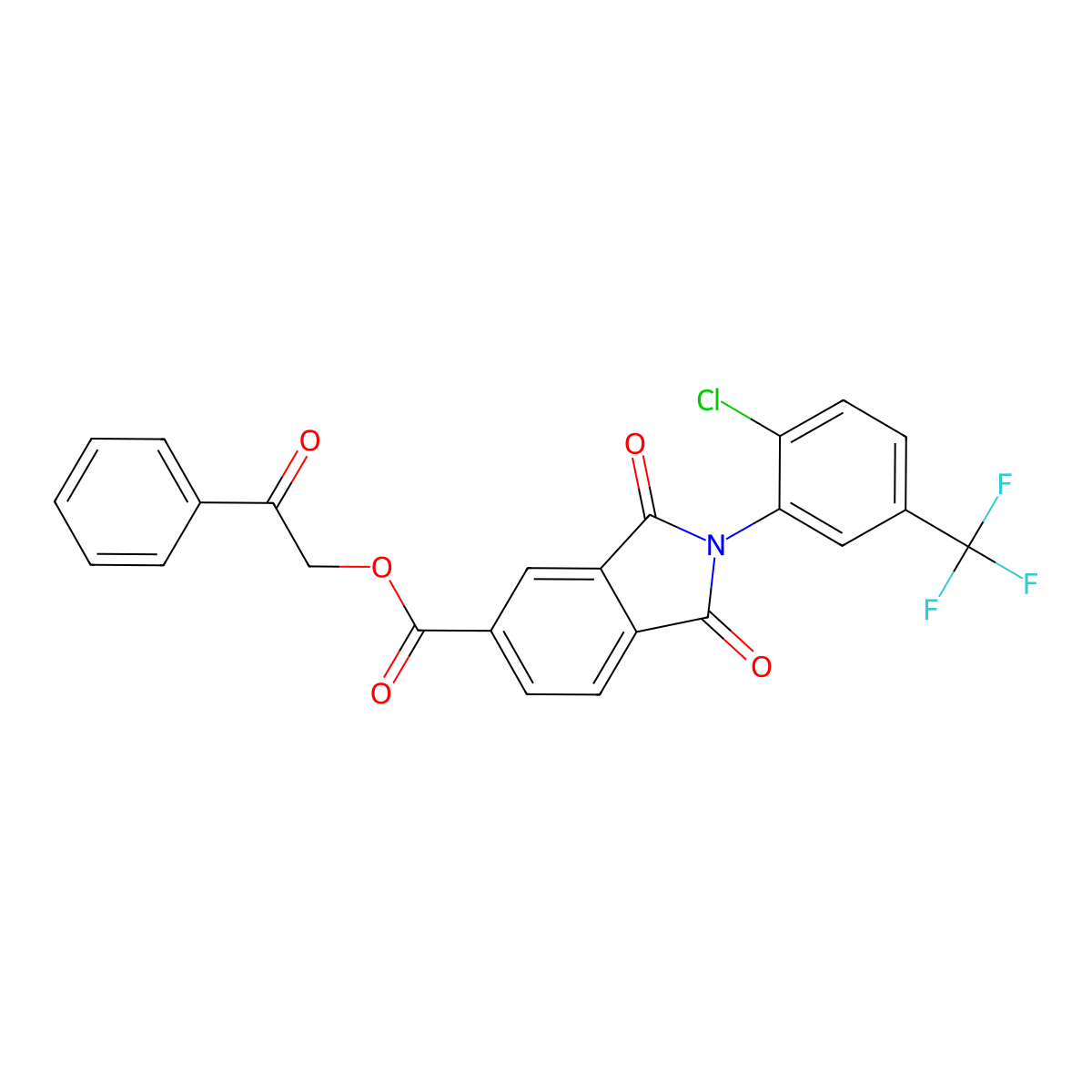 2-oxo-2-phenylethyl 2-[2-chloro-5-(trifluoromethyl)phenyl]-1,3-dioxo-2,3-dihydro-1H-isoindole-5-carboxylate molecular structure, CAS 356098-53-8