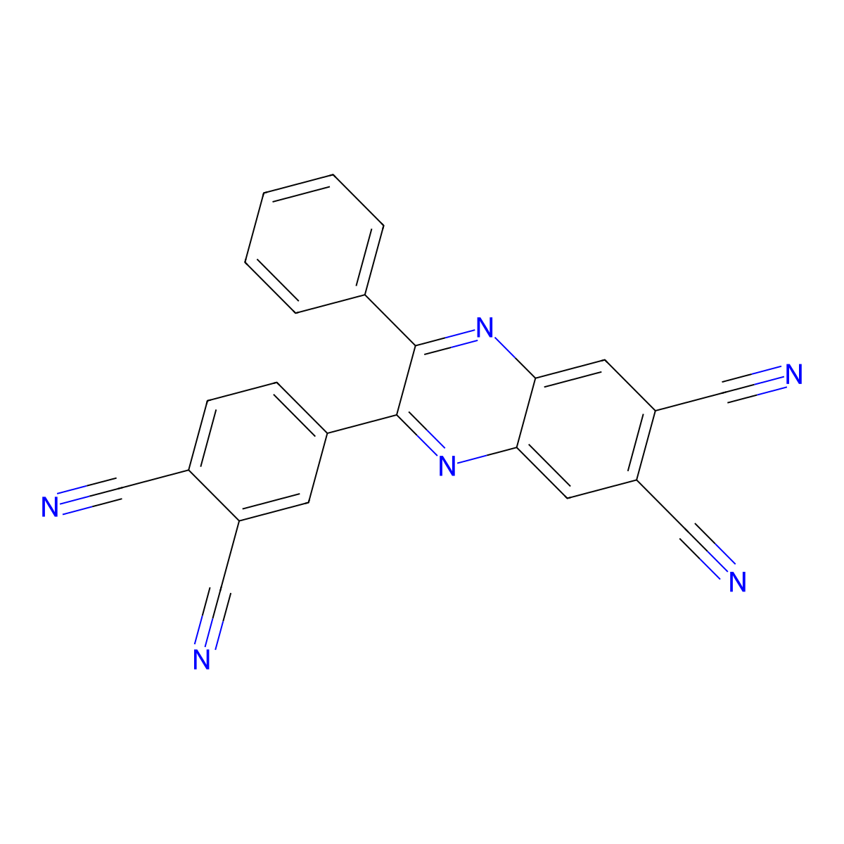 2-(3,4-Dicyanophenyl)-3-phenyl-6,7-quinoxalinedicarbonitrile molecular structure, CAS 356099-07-5