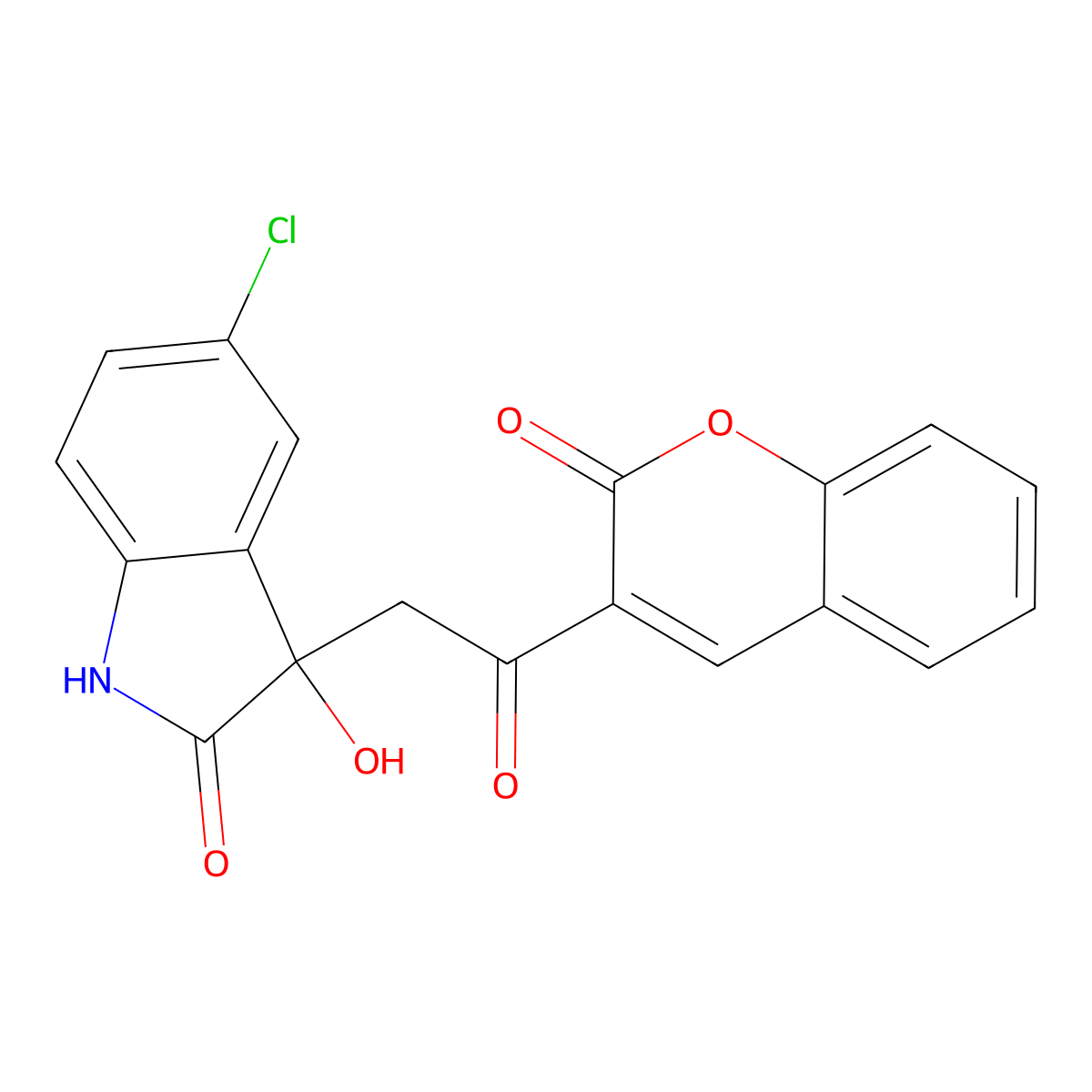 5-chloro-3-hydroxy-3-[2-oxo-2-(2-oxochromen-3-yl)ethyl]-1H-indol-2-one molecular structure, CAS 356099-56-4