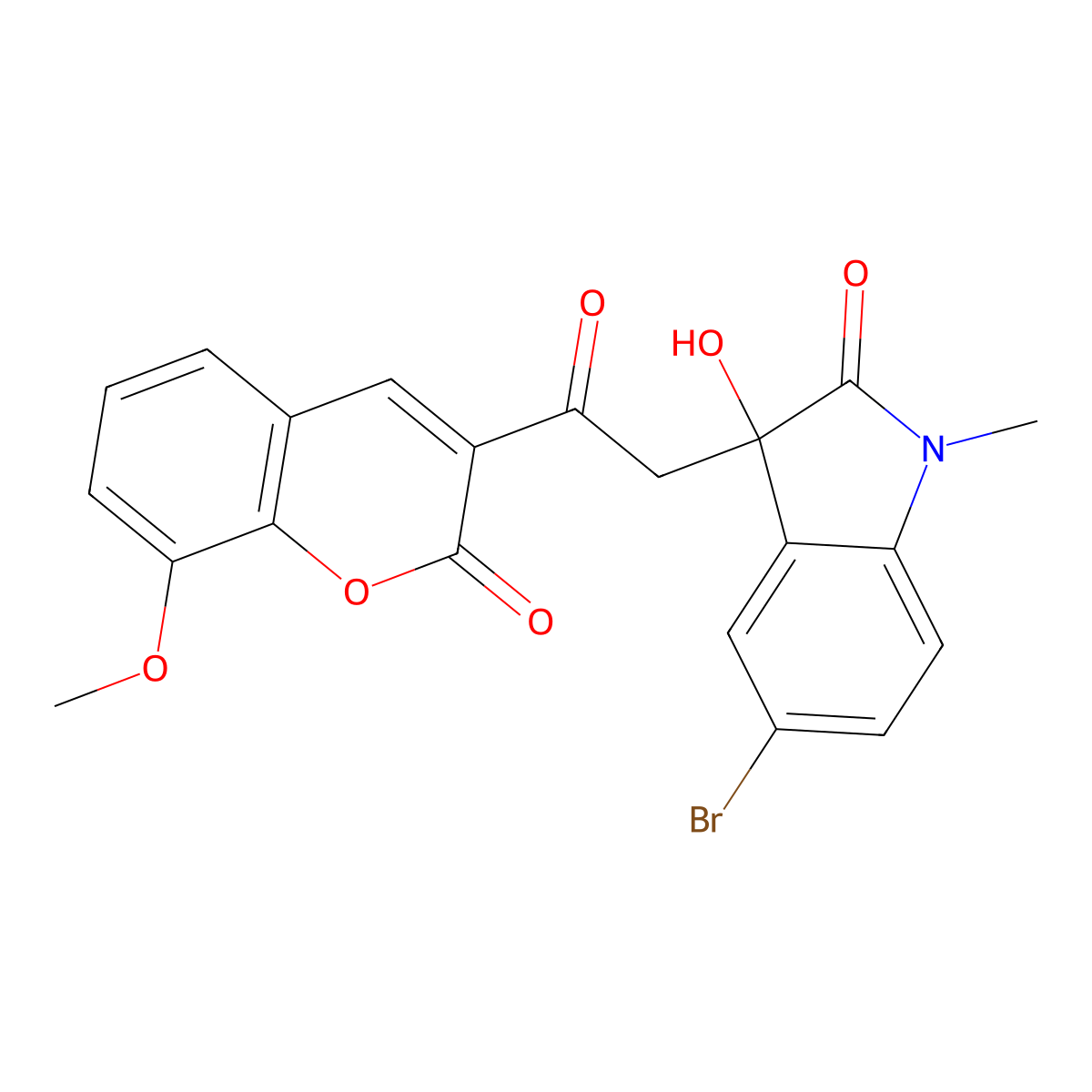 5-Bromo-3-hydroxy-3-[2-(8-methoxy-2-oxochromen-3-yl)-2-oxoethyl]-1-methylindol-2-one molecular structure, CAS 356099-57-5