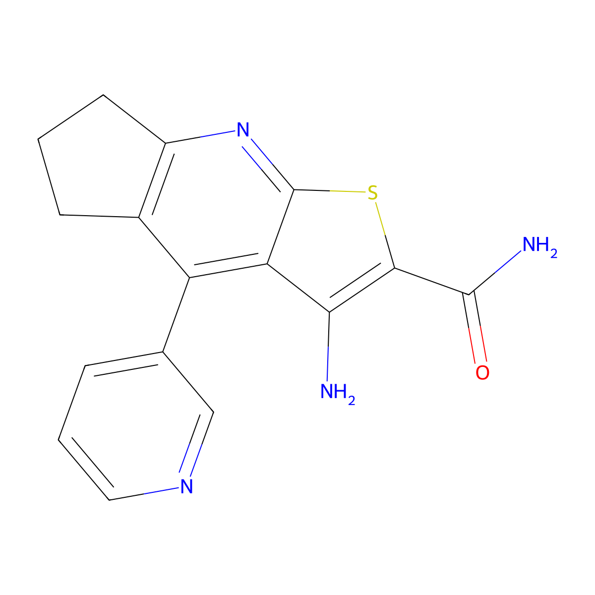 3-Amino-4-pyridin-3-yl-6,7-dihydro-5H-1-thia-8-aza-s-indacene-2-carboxylic acid amide molecular structure, CAS 356099-97-3