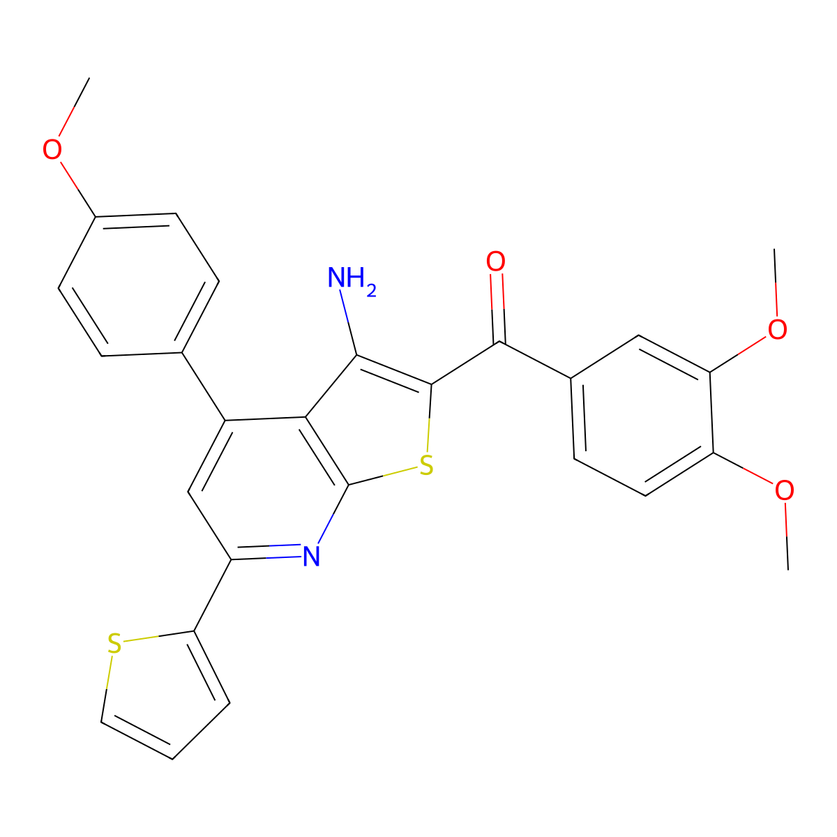 [3-Amino-4-(4-methoxyphenyl)-6-thiophen-2-ylthieno[2,3-b]pyridin-2-yl]-(3,4-dimethoxyphenyl)methanone molecular structure, CAS 356099-98-4