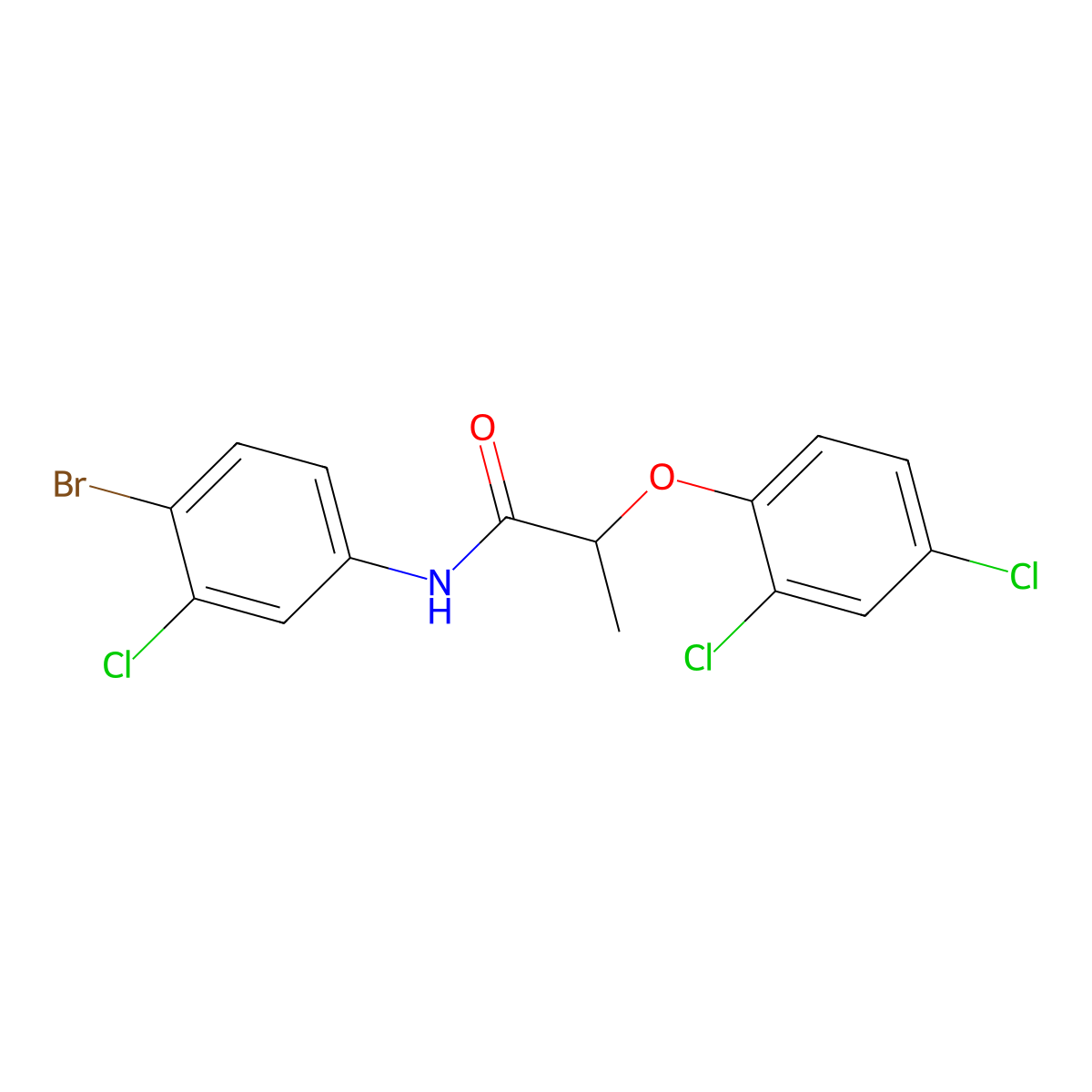 N-(4-bromo-3-chlorophenyl)-2-(2,4-dichlorophenoxy)propanamide molecular structure, CAS 356103-12-3