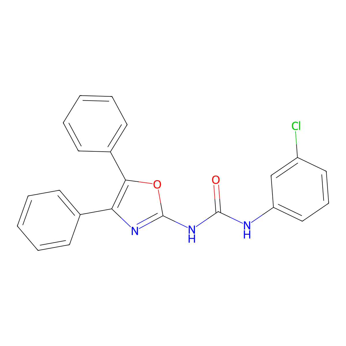 Urea, N-(3-chlorophenyl)-N'-(4,5-diphenyl-2-oxazolyl)- molecular structure, CAS 35629-56-2