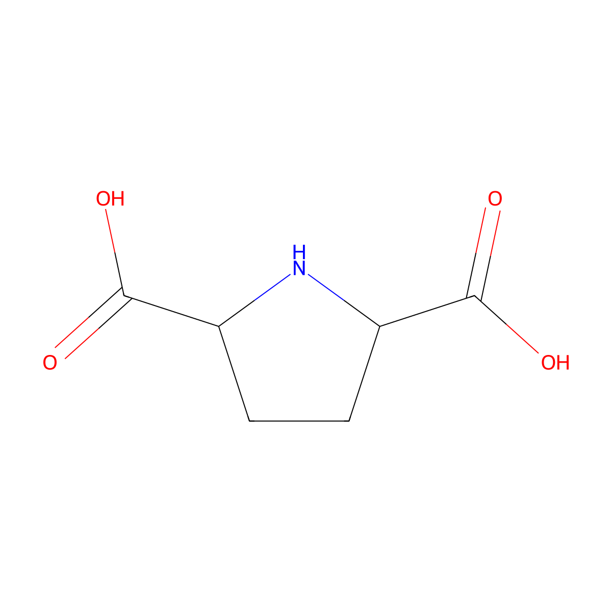 (2R,5S)-Pyrrolidine-2,5-dicarboxylic acid molecular structure, CAS 35634-41-4
