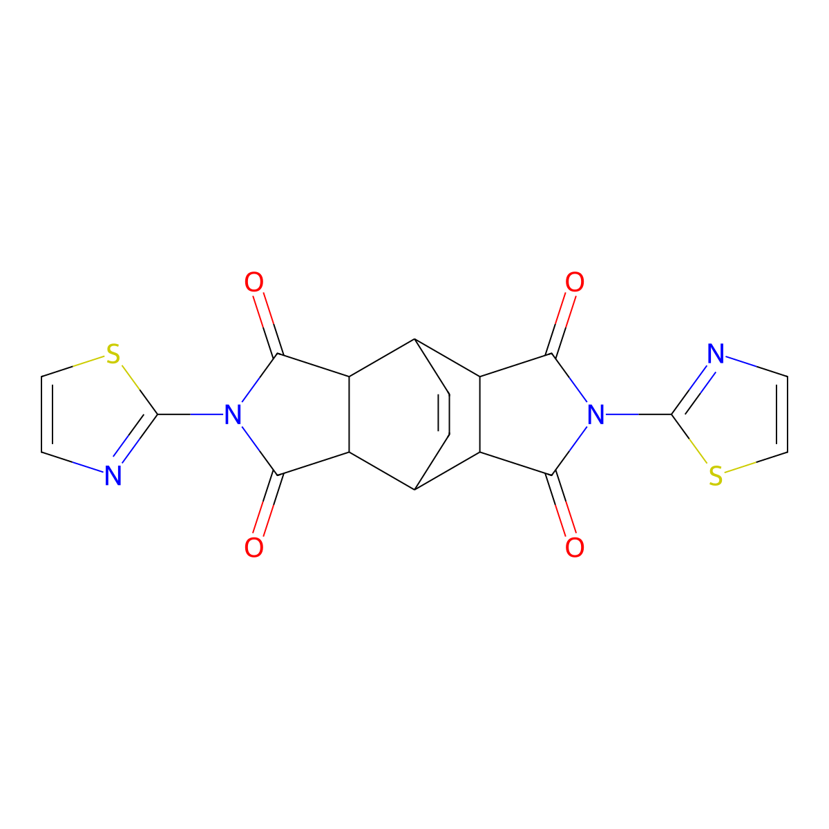 2,6-di(thiazol-2-yl)-4,4a,8,8a-tetrahydro-4,8-ethenopyrrolo[3,4-f]isoindole-1,3,5,7(2H,3aH,6H,7aH)-tetraone molecular structure, CAS 356522-33-3
