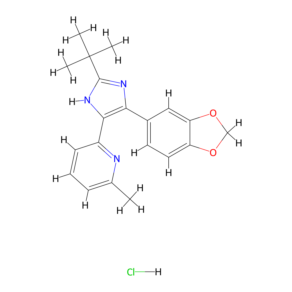 2-(5-benzo(1,3)dioxol-5-yl-2-tert-butyl-3H-imidazol-4-yl)-6-methylpyridine hydrochloride molecular structure, CAS 356559-13-2