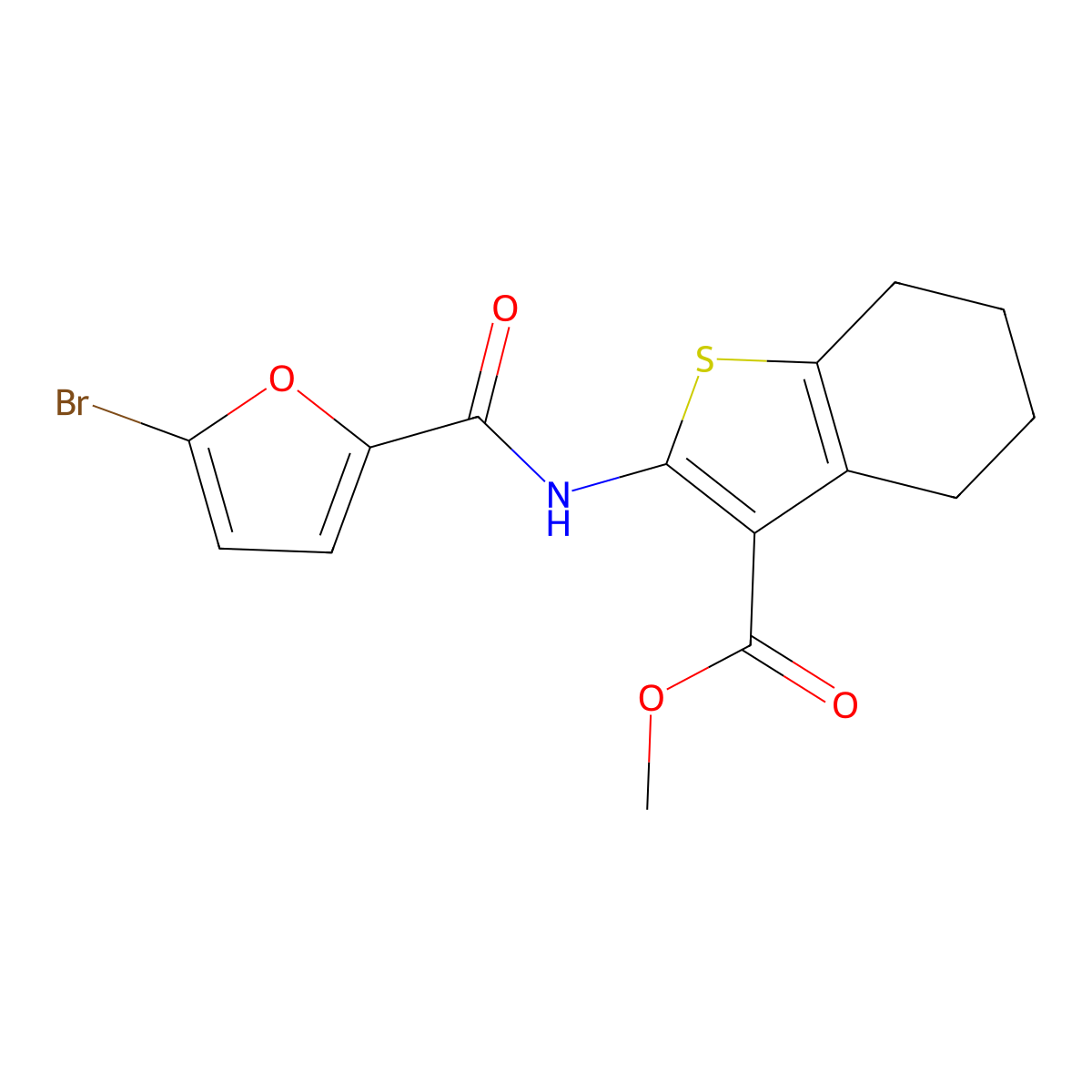 Methyl 2-[(5-bromo-2-furoyl)amino]-4,5,6,7-tetrahydro-1-benzothiophene-3-carboxylate molecular structure, CAS 356562-15-7
