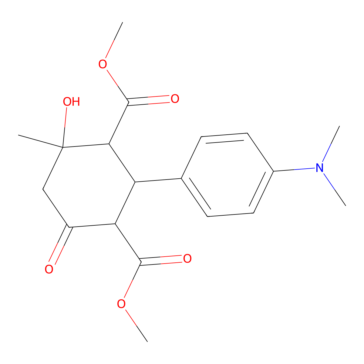 Dimethyl 2-[4-(dimethylamino)phenyl]-4-hydroxy-4-methyl-6-oxocyclohexane-1,3-dicarboxylate molecular structure, CAS 356564-49-3