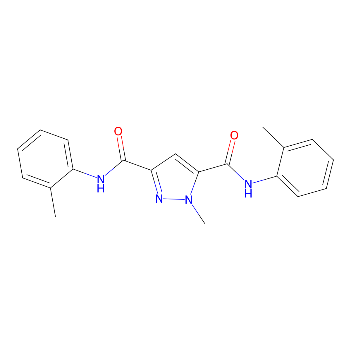 1-methyl-N~3~,N~5~-bis(2-methylphenyl)-1H-pyrazole-3,5-dicarboxamide molecular structure, CAS 356564-68-6