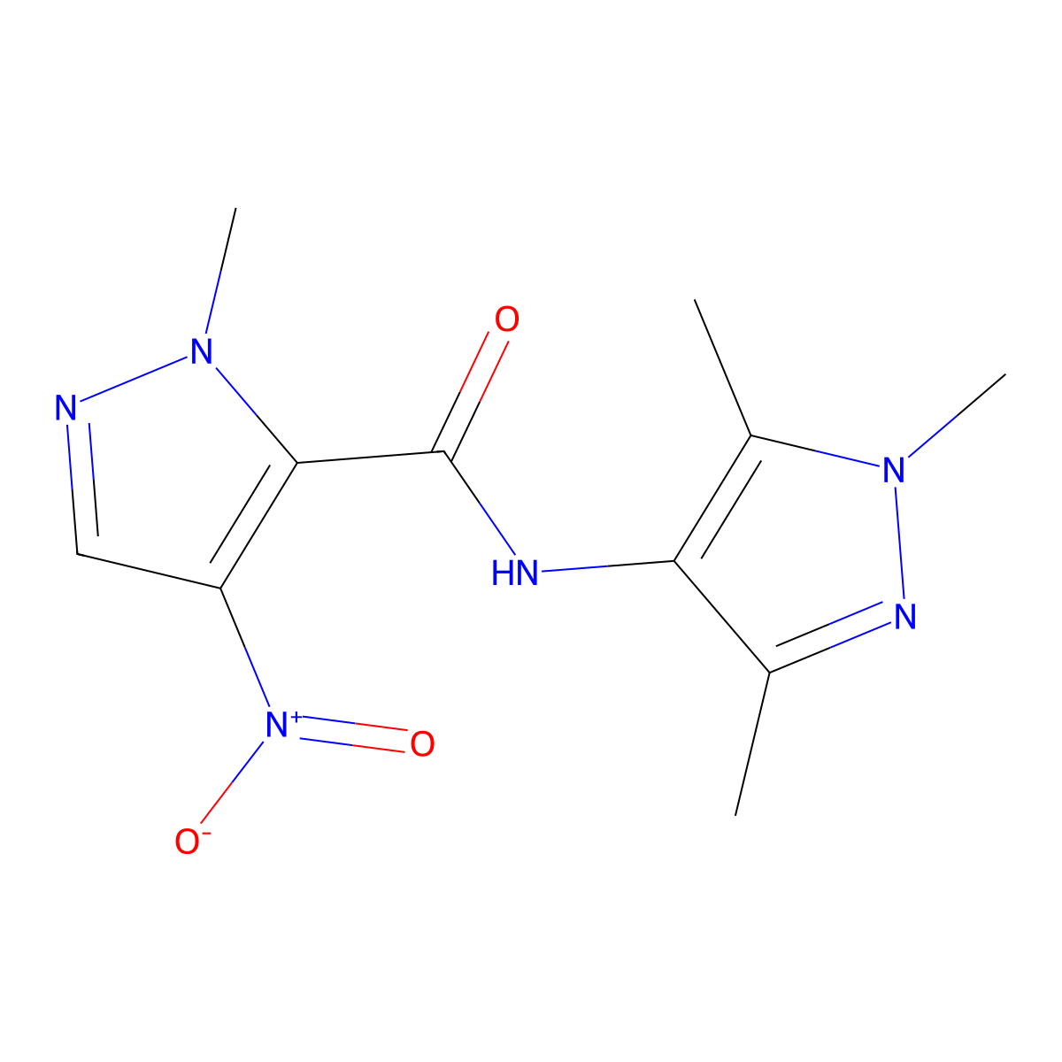 1-methyl-4-nitro-N-(1,3,5-trimethyl-1H-pyrazol-4-yl)-1H-pyrazole-5-carboxamide molecular structure, CAS 356564-72-2