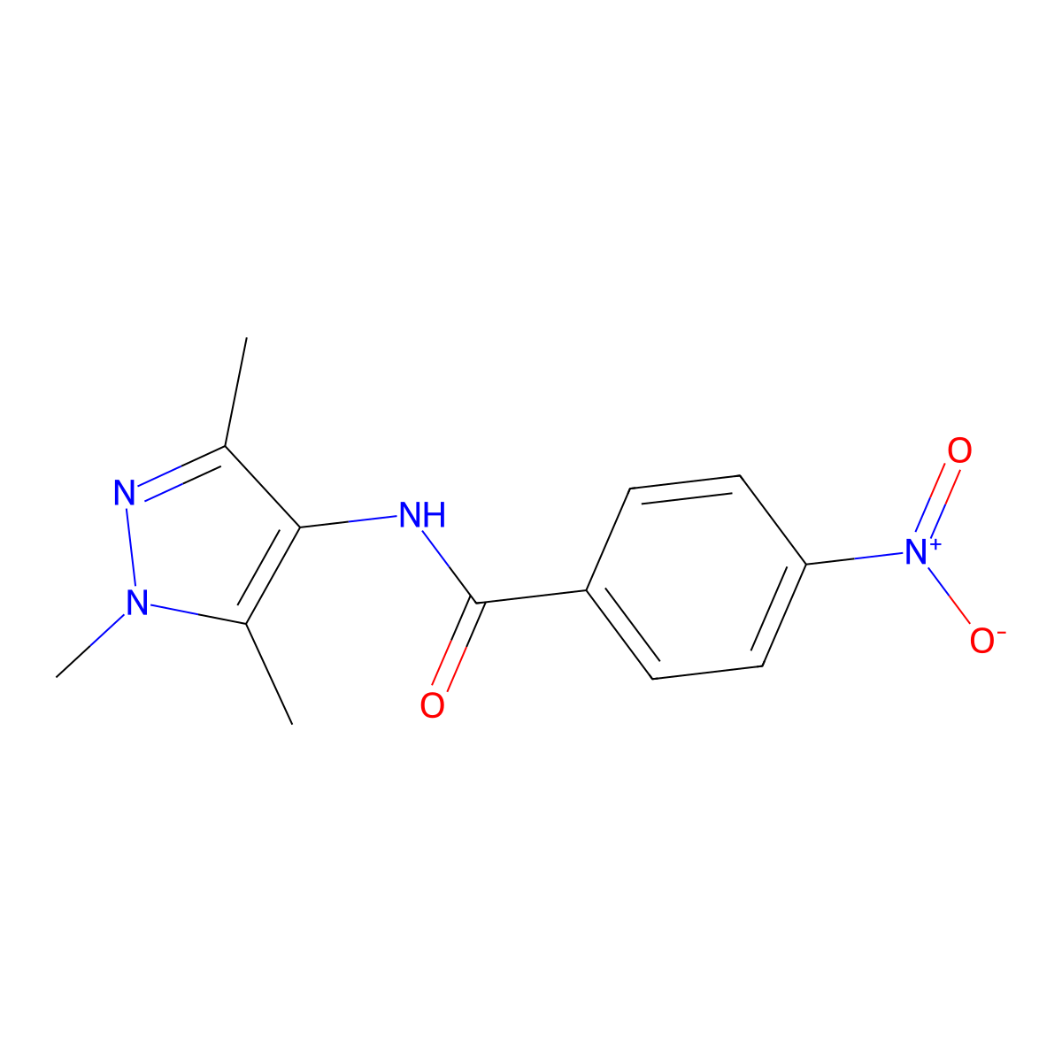 4-nitro-N-(1,3,5-trimethylpyrazol-4-yl)benzamide molecular structure, CAS 356564-74-4