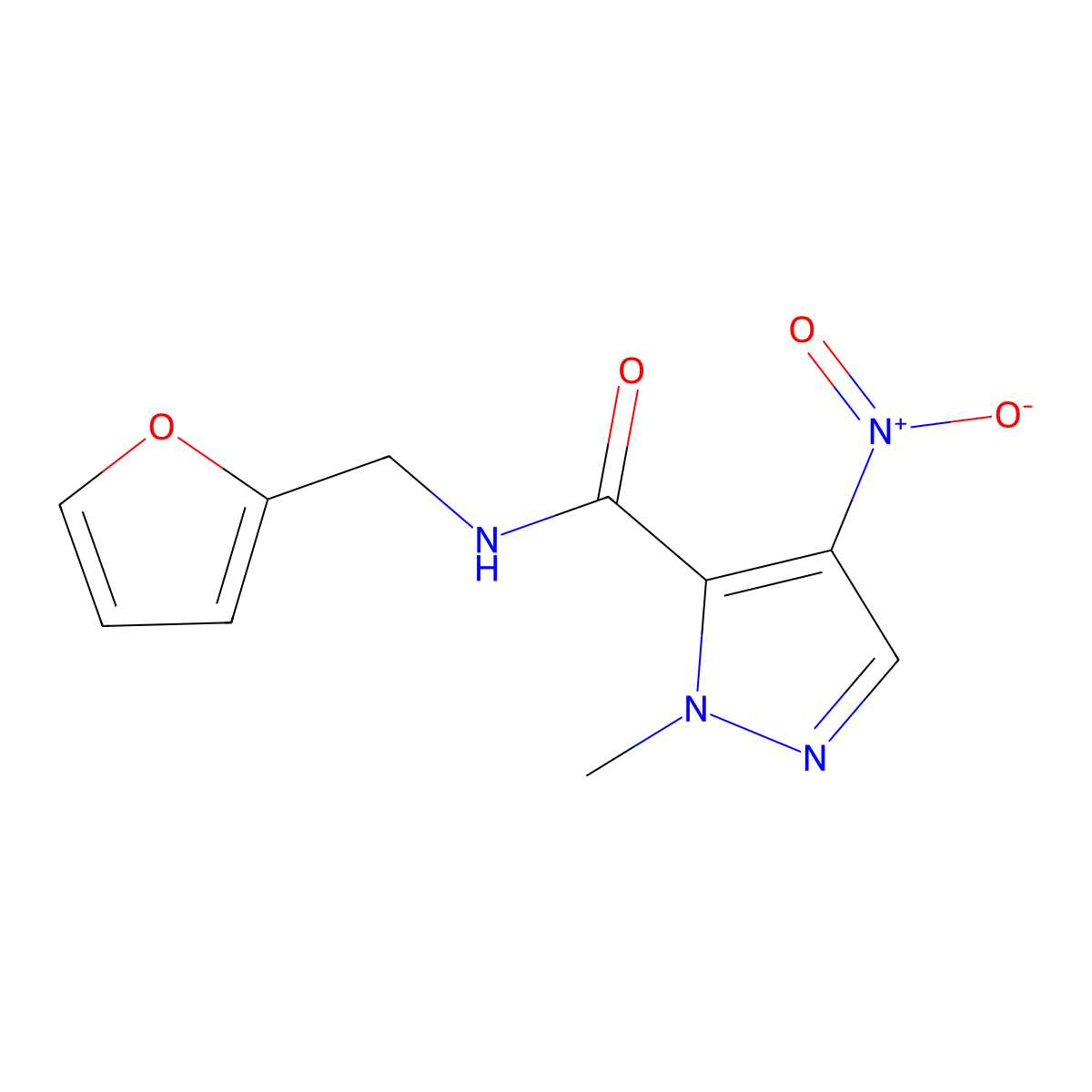 N-(furan-2-ylmethyl)-2-methyl-4-nitropyrazole-3-carboxamide molecular structure, CAS 356564-87-9