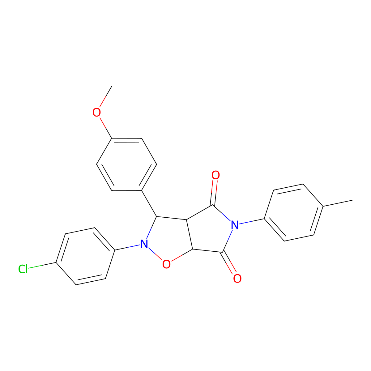 2-(4-chlorophenyl)-3-(4-methoxyphenyl)-5-(4-methylphenyl)-hexahydro-2H-pyrrolo[3,4-d][1,2]oxazole-4,6-dione molecular structure, CAS 356568-13-3