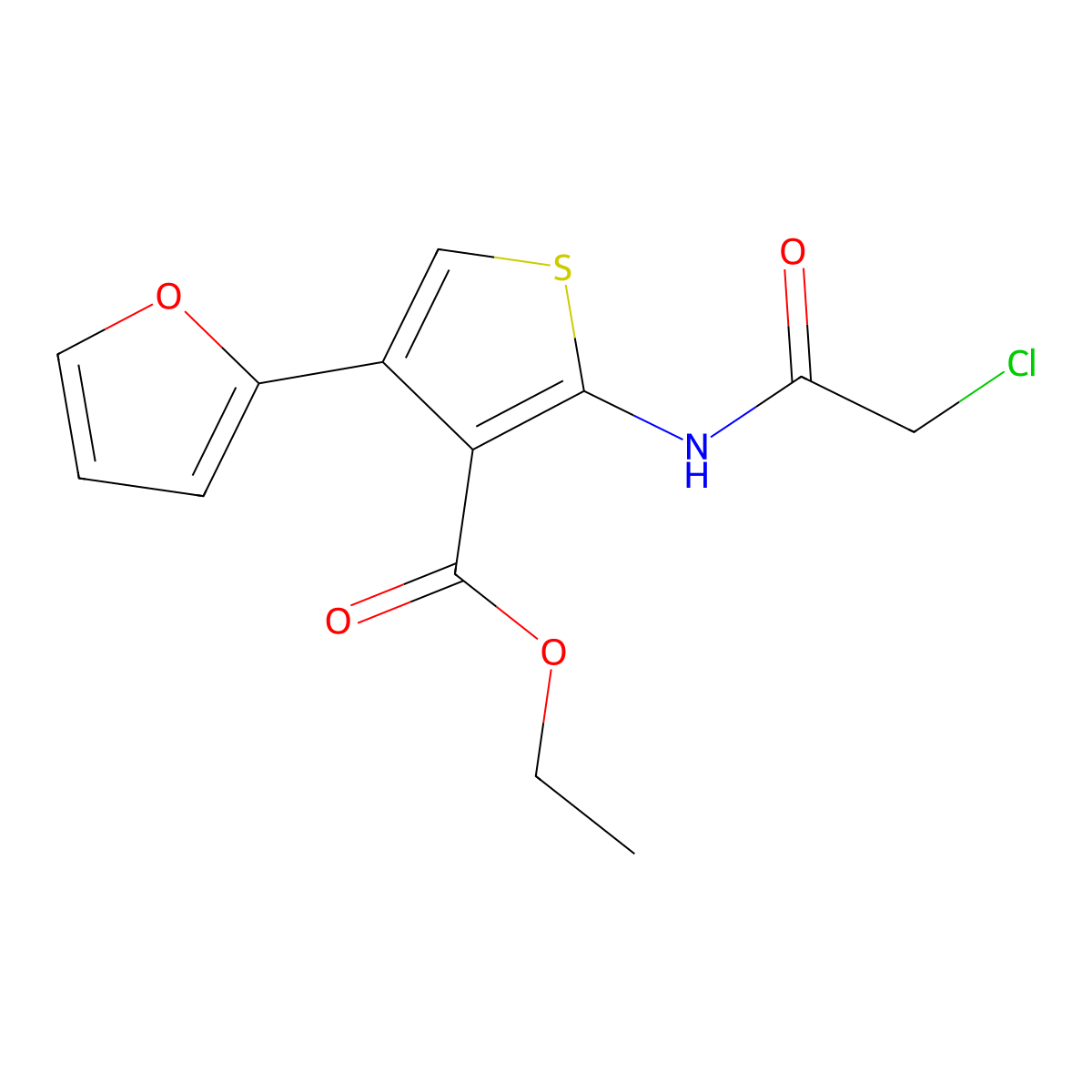 Ethyl 2-(2-chloroacetamido)-4-(furan-2-yl)thiophene-3-carboxylate molecular structure, CAS 356568-72-4