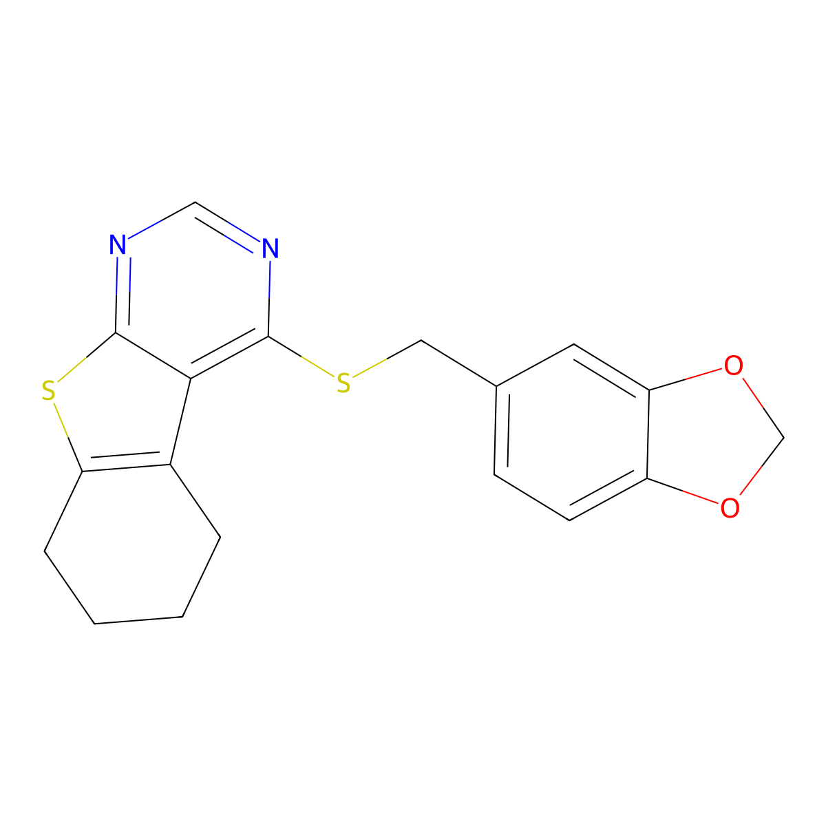 1,3-Benzodioxol-5-ylmethyl 5,6,7,8-tetrahydro[1]benzothieno[2,3-d]pyrimidin-4-yl sulfide molecular structure, CAS 356569-24-9