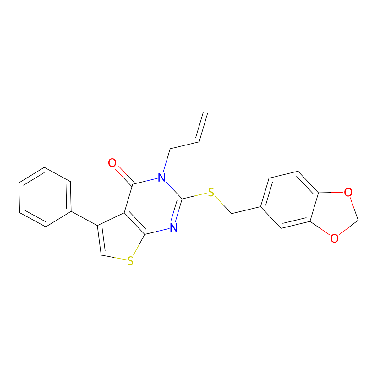 2-(1,3-Benzodioxol-5-ylmethylsulfanyl)-5-phenyl-3-prop-2-enylthieno[2,3-d]pyrimidin-4-one molecular structure, CAS 356569-26-1