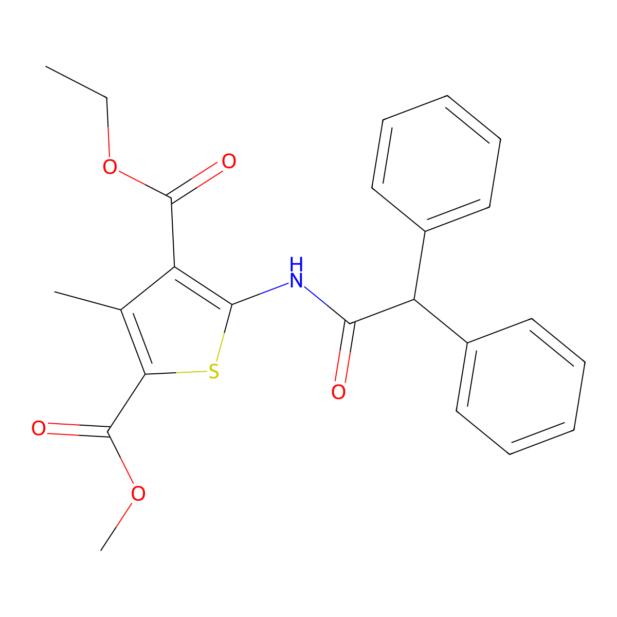 4-Ethyl 2-methyl 5-(2,2-diphenylacetamido)-3-methylthiophene-2,4-dicarboxylate molecular structure, CAS 356569-28-3