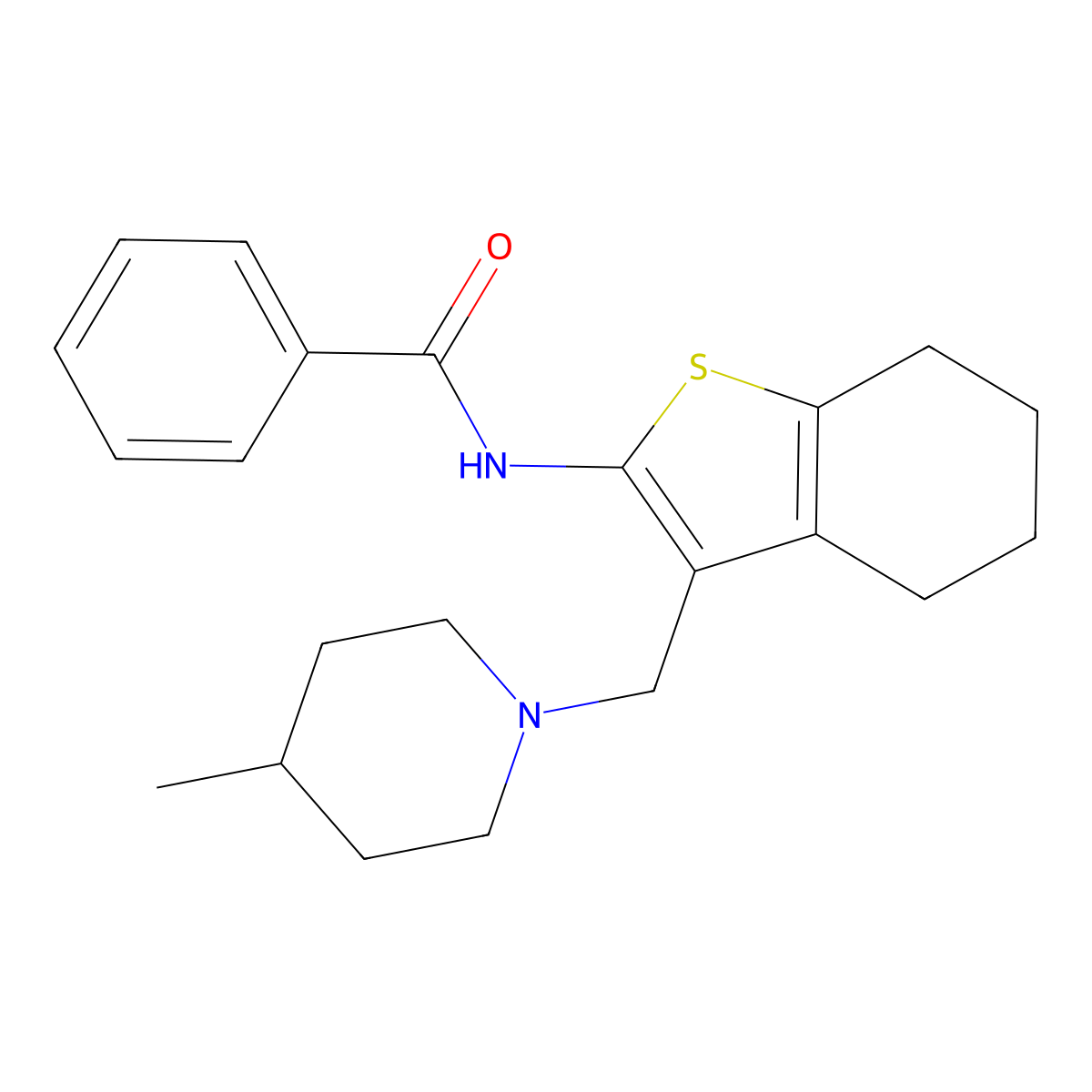 N-{3-[(4-methylpiperidin-1-yl)methyl]-4,5,6,7-tetrahydro-1-benzothiophen-2-yl}benzamide molecular structure, CAS 356569-59-0