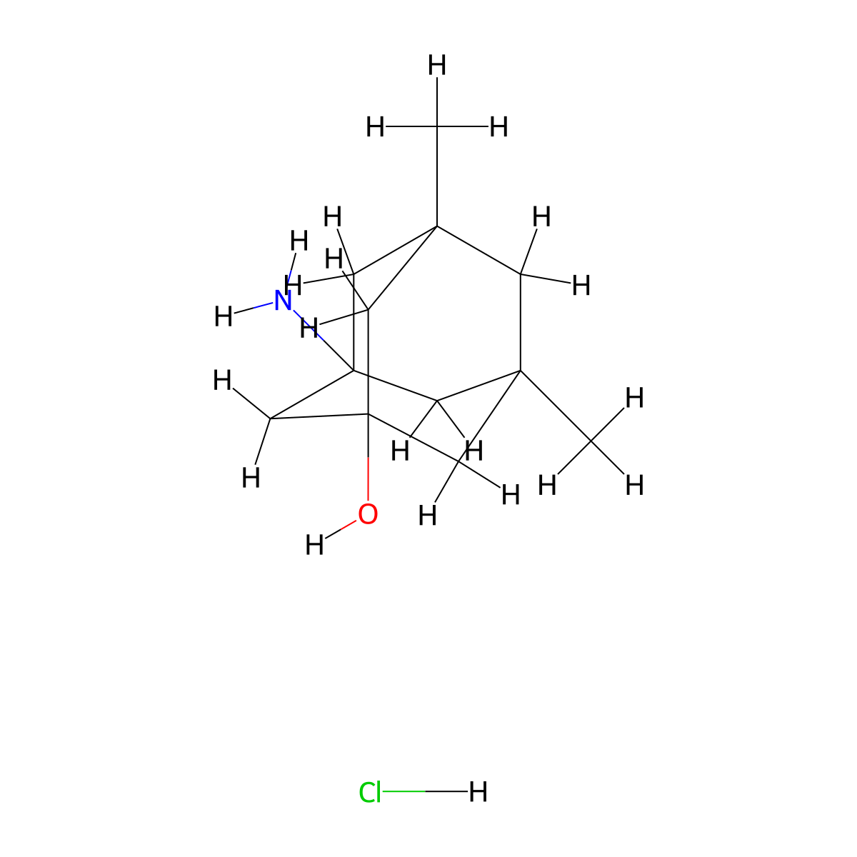 3-Amino-5,7-dimethyltricyclo(3.3.1.1~3,7~)decan-1-ol--hydrogen chloride (1/1) molecular structure, CAS 356572-08-2