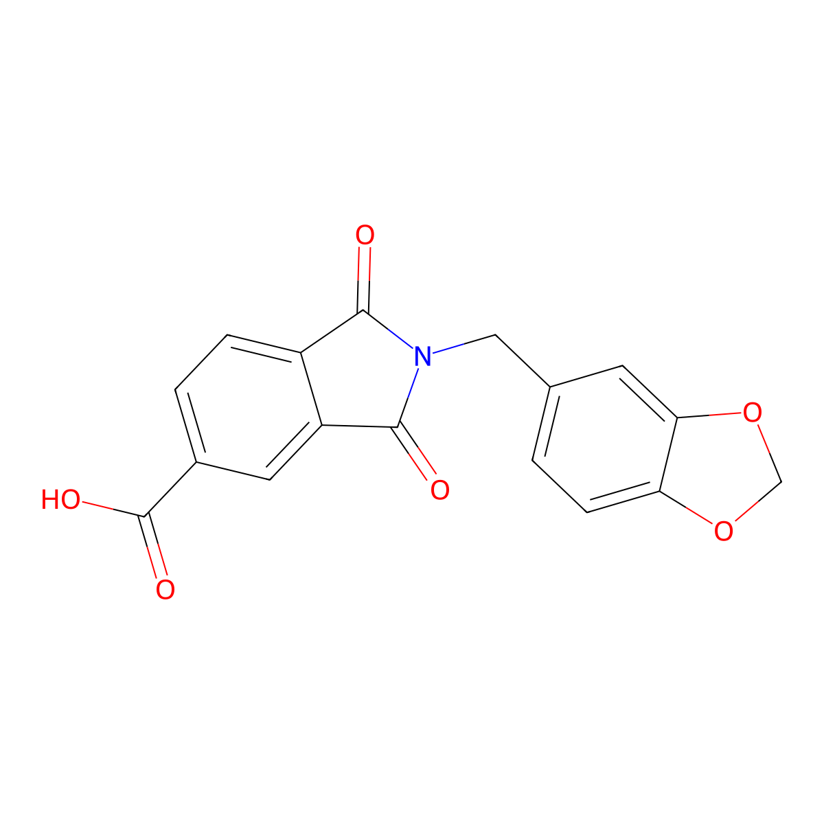 2-(1,3-benzodioxol-5-ylmethyl)-1,3-dioxo-2,3-dihydro-1H-isoindole-5-carboxylic acid molecular structure, CAS 356578-72-8