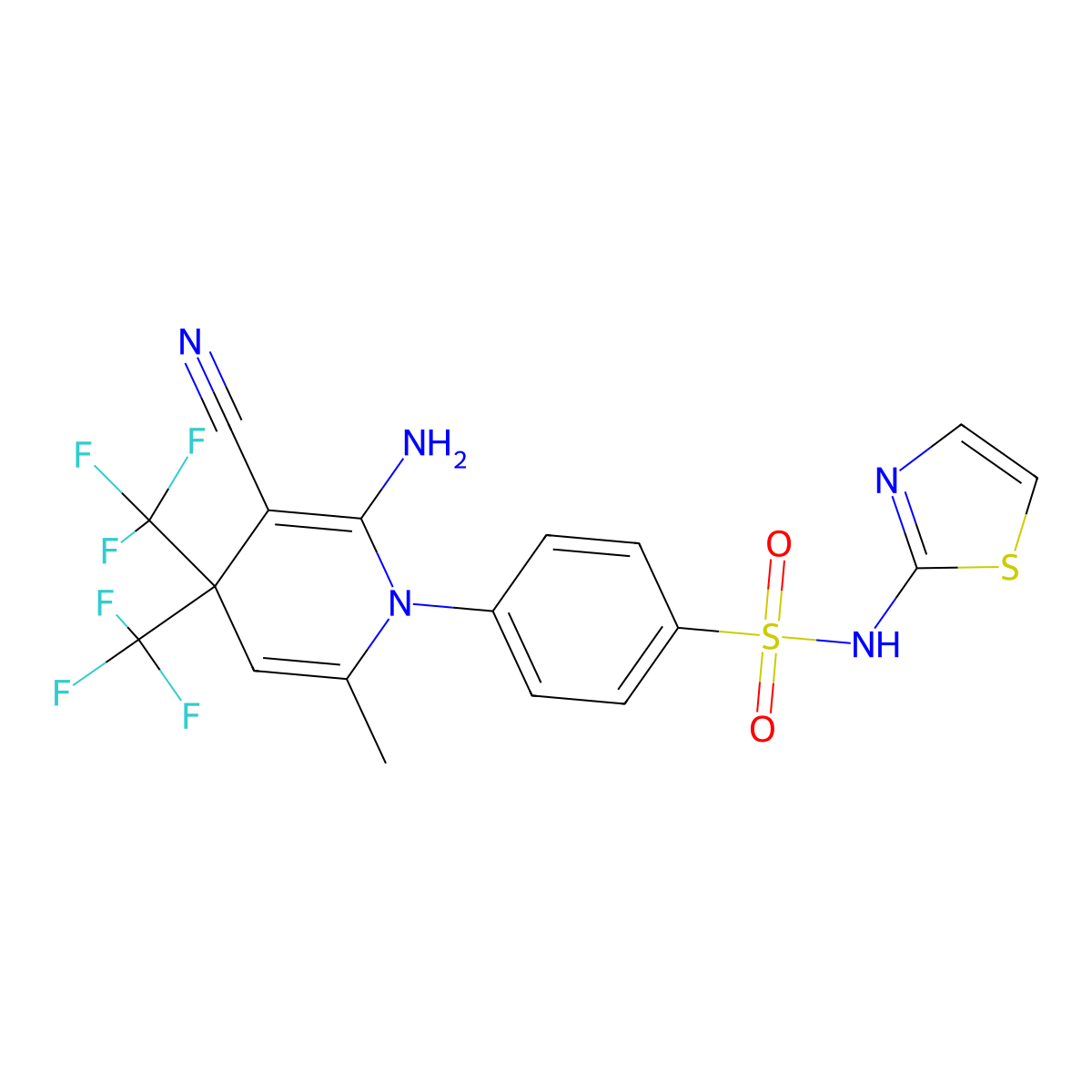 4-(2-amino-3-cyano-6-methyl-4,4-bis(trifluoromethyl)-1(4H)-pyridinyl)-N-(1,3-thiazol-2-yl)benzenesulfonamide molecular structure, CAS 356586-28-2