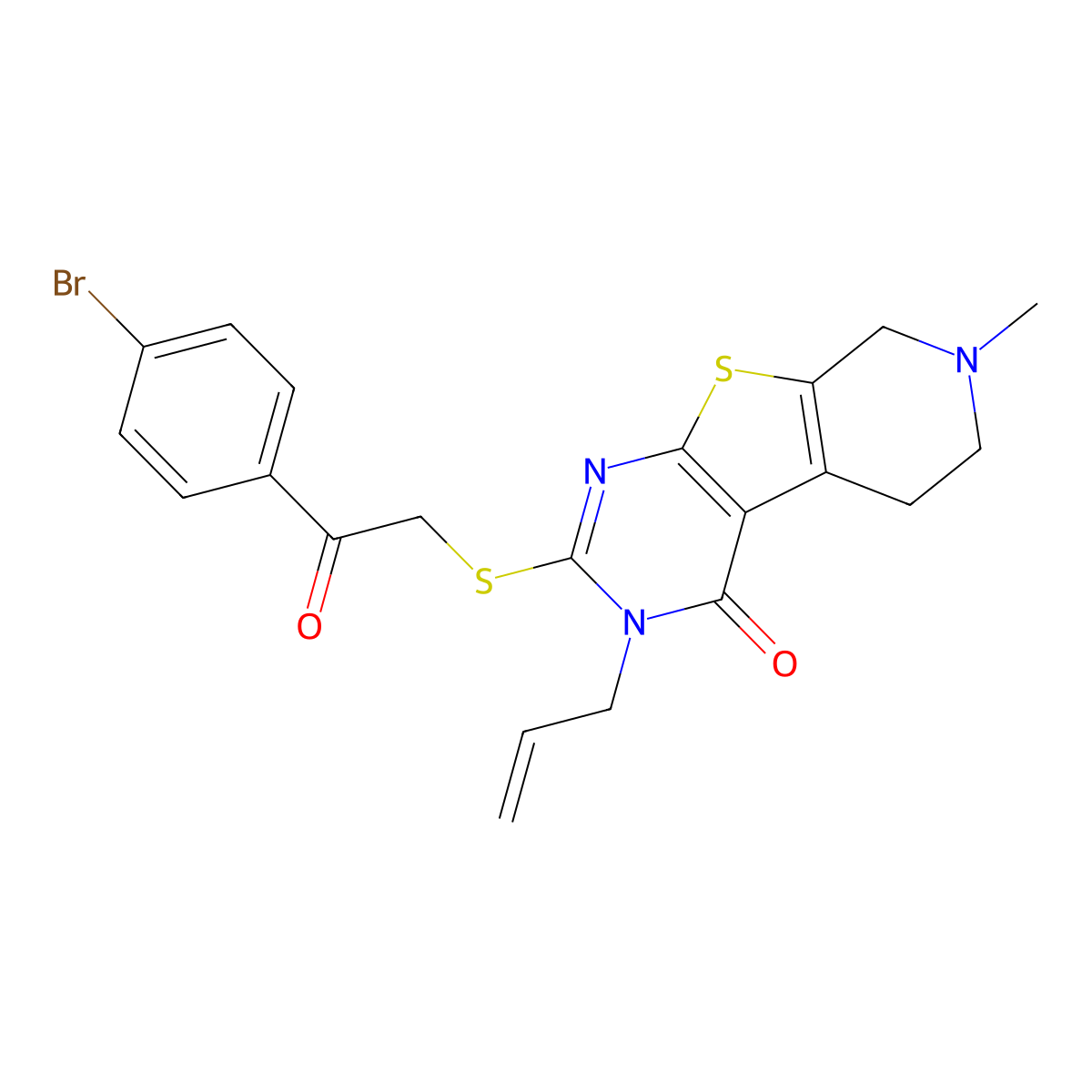 2-[2-(4-bromophenyl)-2-oxoethyl]sulfanyl-7-methyl-3-prop-2-enyl-6,8-dihydro-5H-pyrido[2,3]thieno[2,4-b]pyrimidin-4-one molecular structure, CAS 356586-54-4