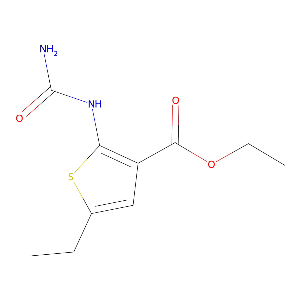 Ethyl 2-[(aminocarbonyl)amino]-5-ethyl-3-thiophenecarboxylate molecular structure, CAS 356586-58-8