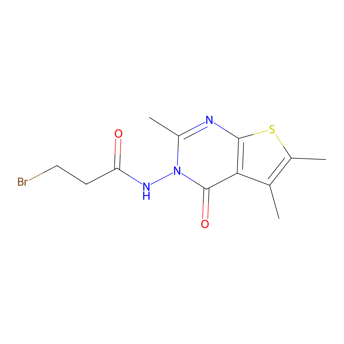 3-bromo-N-(2,5,6-trimethyl-4-oxothieno[2,3-d]pyrimidin-3(4H)-yl)propanamide molecular structure, CAS 356586-60-2