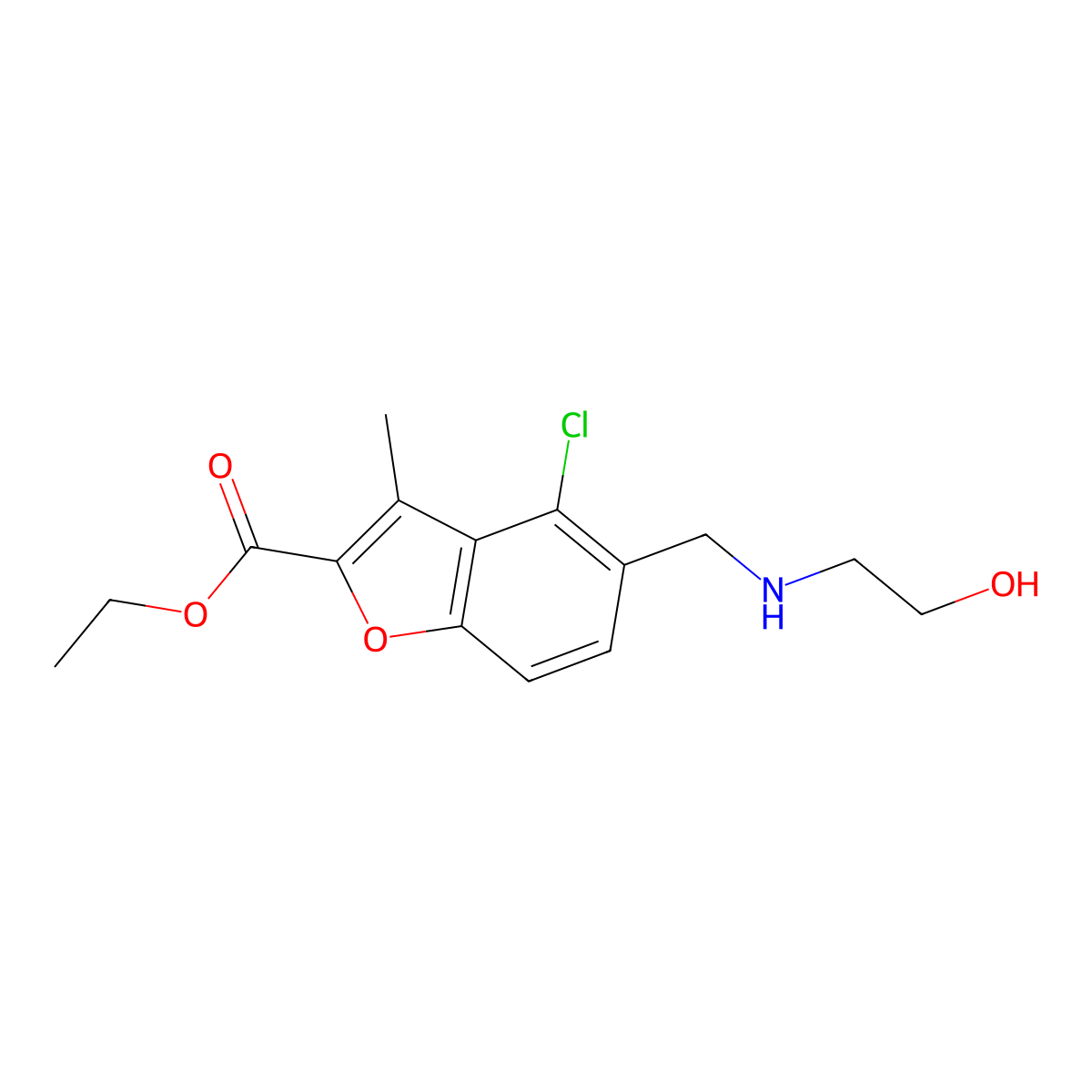 Ethyl 4-chloro-5-{[(2-hydroxyethyl)amino]methyl}-3-methyl-1-benzofuran-2-carboxylate molecular structure, CAS 356586-66-8