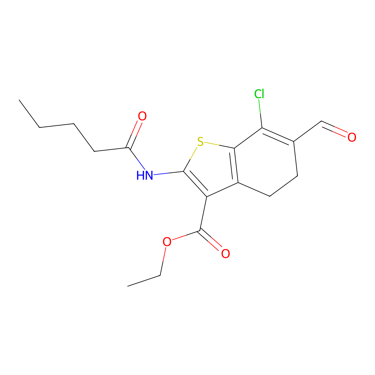 Ethyl 7-chloro-6-formyl-2-(pentanoylamino)-4,5-dihydro-1-benzothiophene-3-carboxylate molecular structure, CAS 356586-72-6