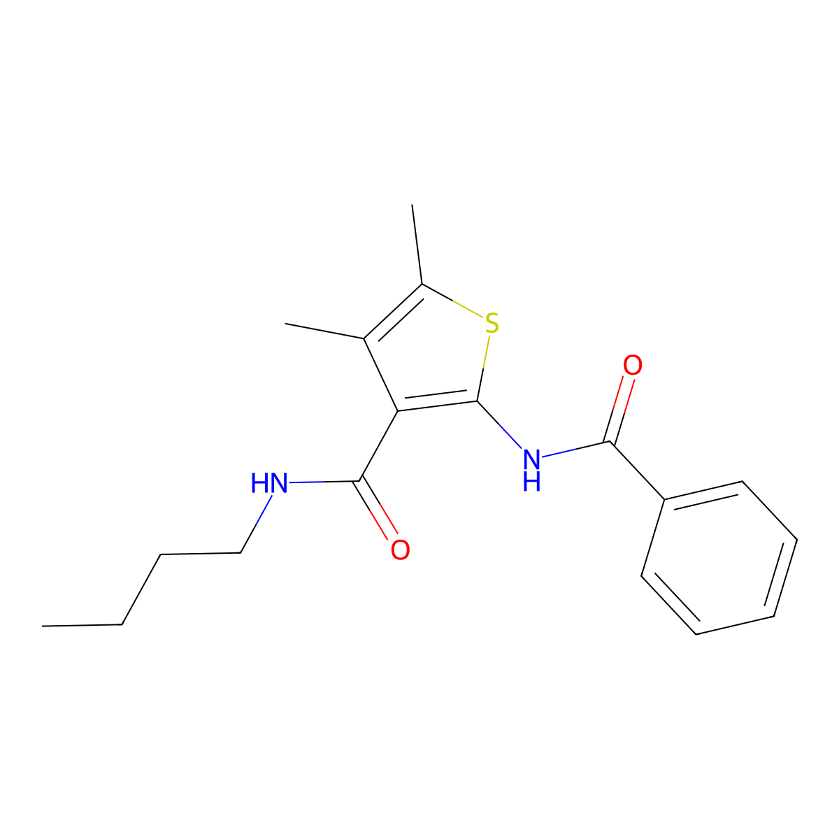 2-benzamido-N-butyl-4,5-dimethylthiophene-3-carboxamide molecular structure, CAS 356586-76-0
