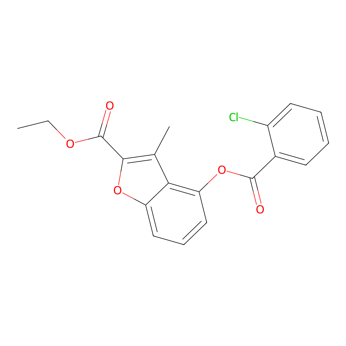 Ethyl 4-{[(2-chlorophenyl)carbonyl]oxy}-3-methyl-1-benzofuran-2-carboxylate molecular structure, CAS 356586-77-1