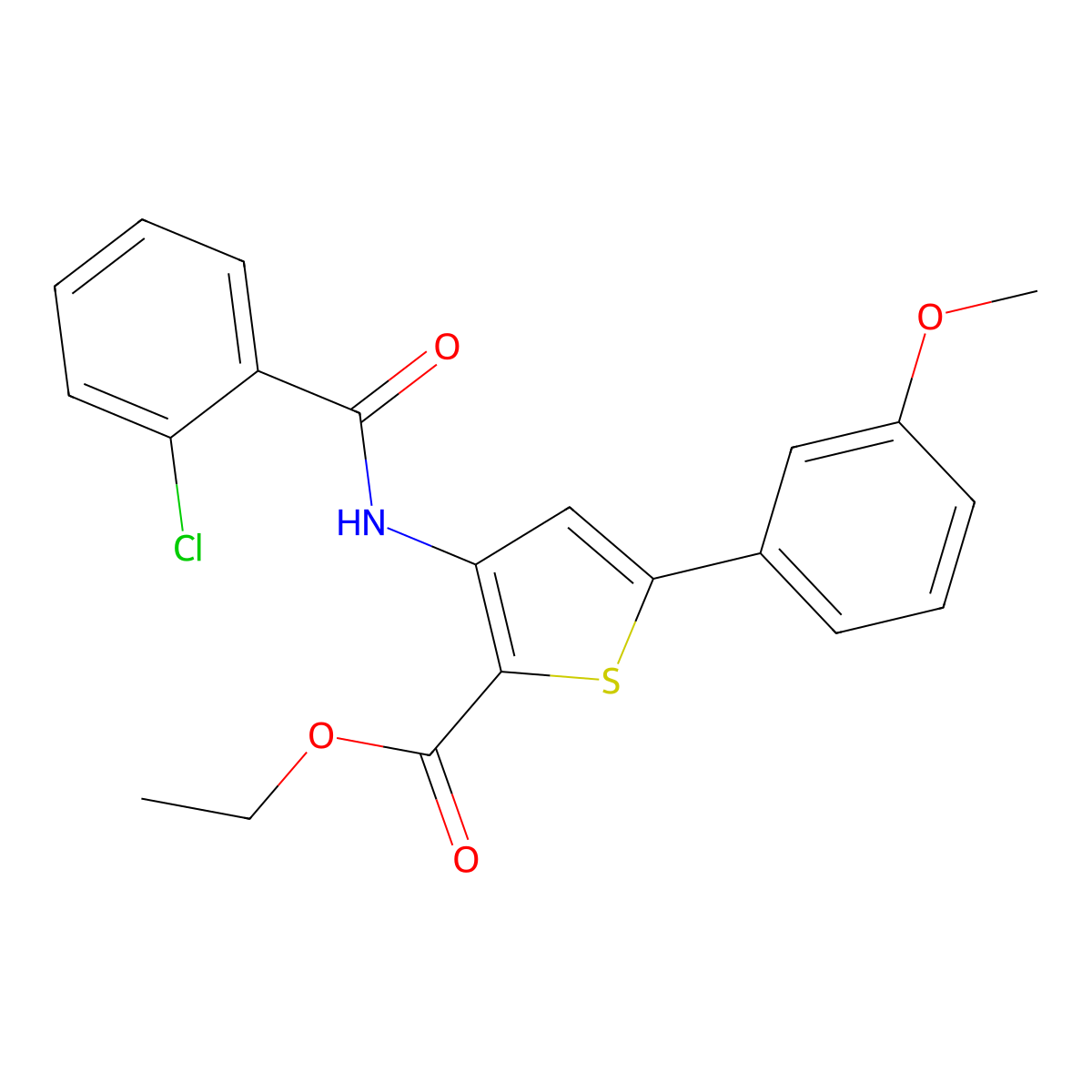 Ethyl 3-{[(2-chlorophenyl)carbonyl]amino}-5-(3-methoxyphenyl)thiophene-2-carboxylate molecular structure, CAS 356586-87-3