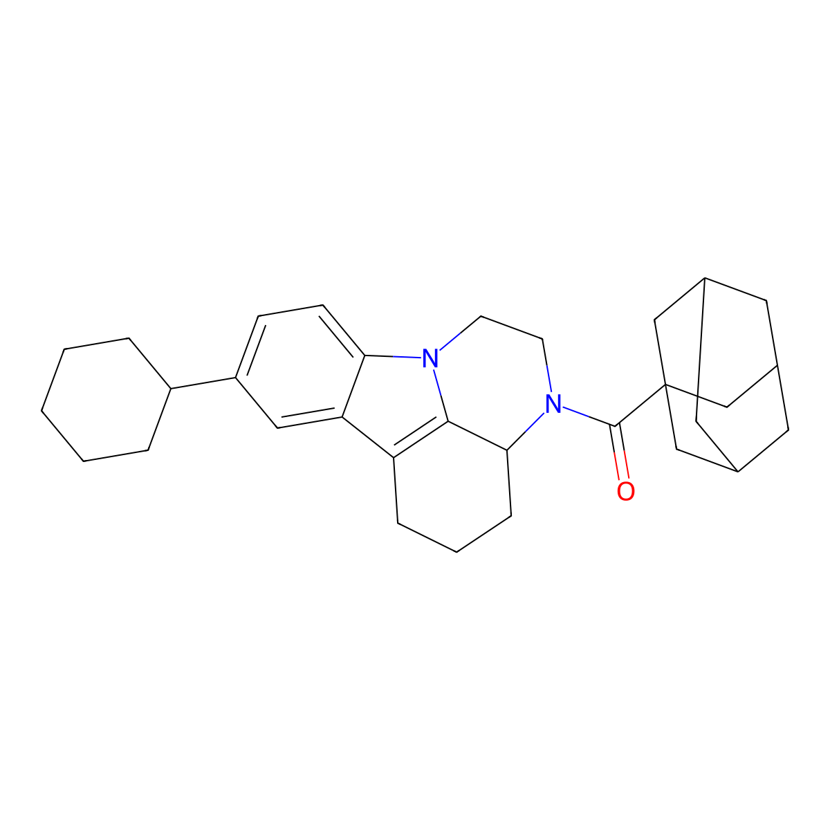 1-Adamantyl(8-cyclohexyl-1,2,3A,4,5,6-hexahydro-3H-pyrazino[3,2,1-JK]carbazol-3-YL)methanone molecular structure, CAS 356587-23-0