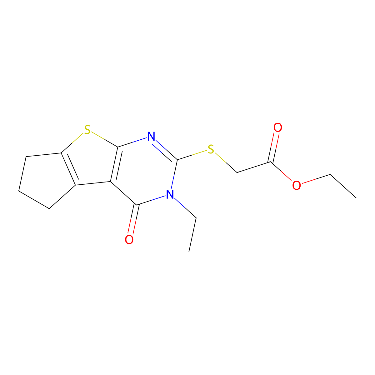 ethyl [(3-ethyl-4-oxo-3,5,6,7-tetrahydro-4H-cyclopenta[4,5]thieno[2,3-d]pyrimidin-2-yl)sulfanyl]acetate molecular structure, CAS 356587-47-8