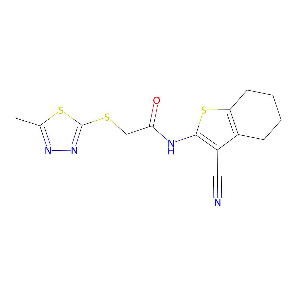 N-(3-cyano-4,5,6,7-tetrahydro-1-benzothiophen-2-yl)-2-[(5-methyl-1,3,4-thiadiazol-2-yl)sulfanyl]acetamide molecular structure, CAS 356588-54-0