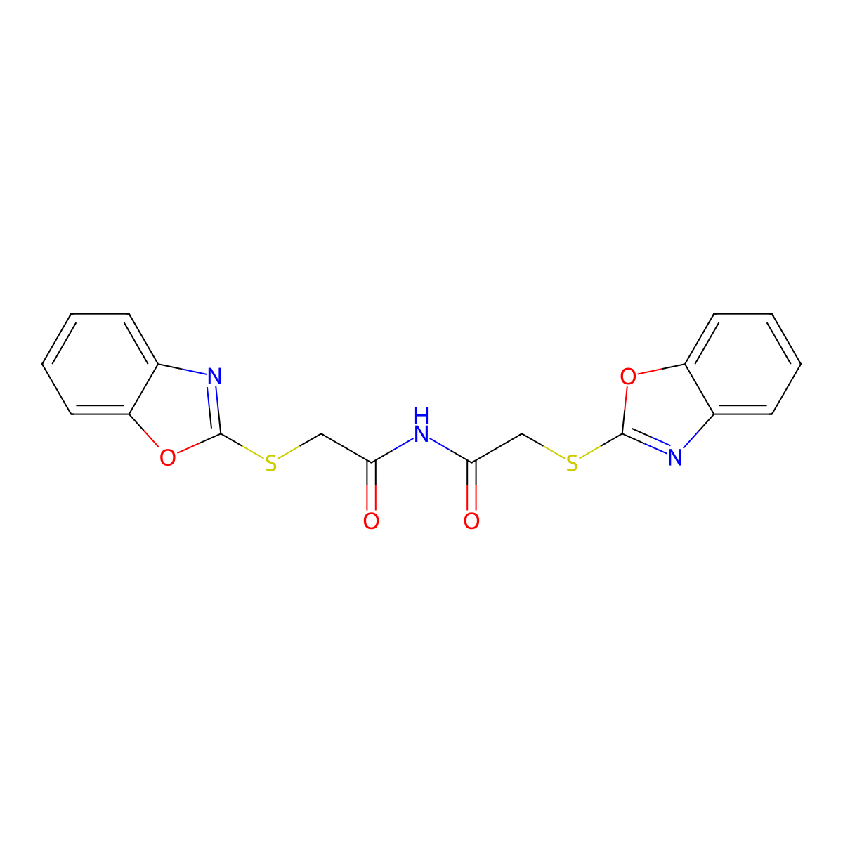 2-(1,3-benzoxazol-2-ylsulfanyl)-N-[2-(1,3-benzoxazol-2-ylsulfanyl)acetyl]acetamide molecular structure, CAS 356588-95-9