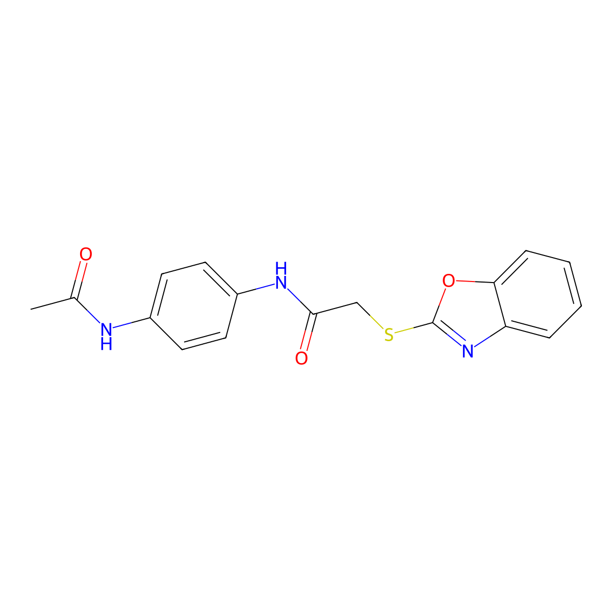 N-[4-(acetylamino)phenyl]-2-(1,3-benzoxazol-2-ylsulfanyl)acetamide molecular structure, CAS 356589-23-6