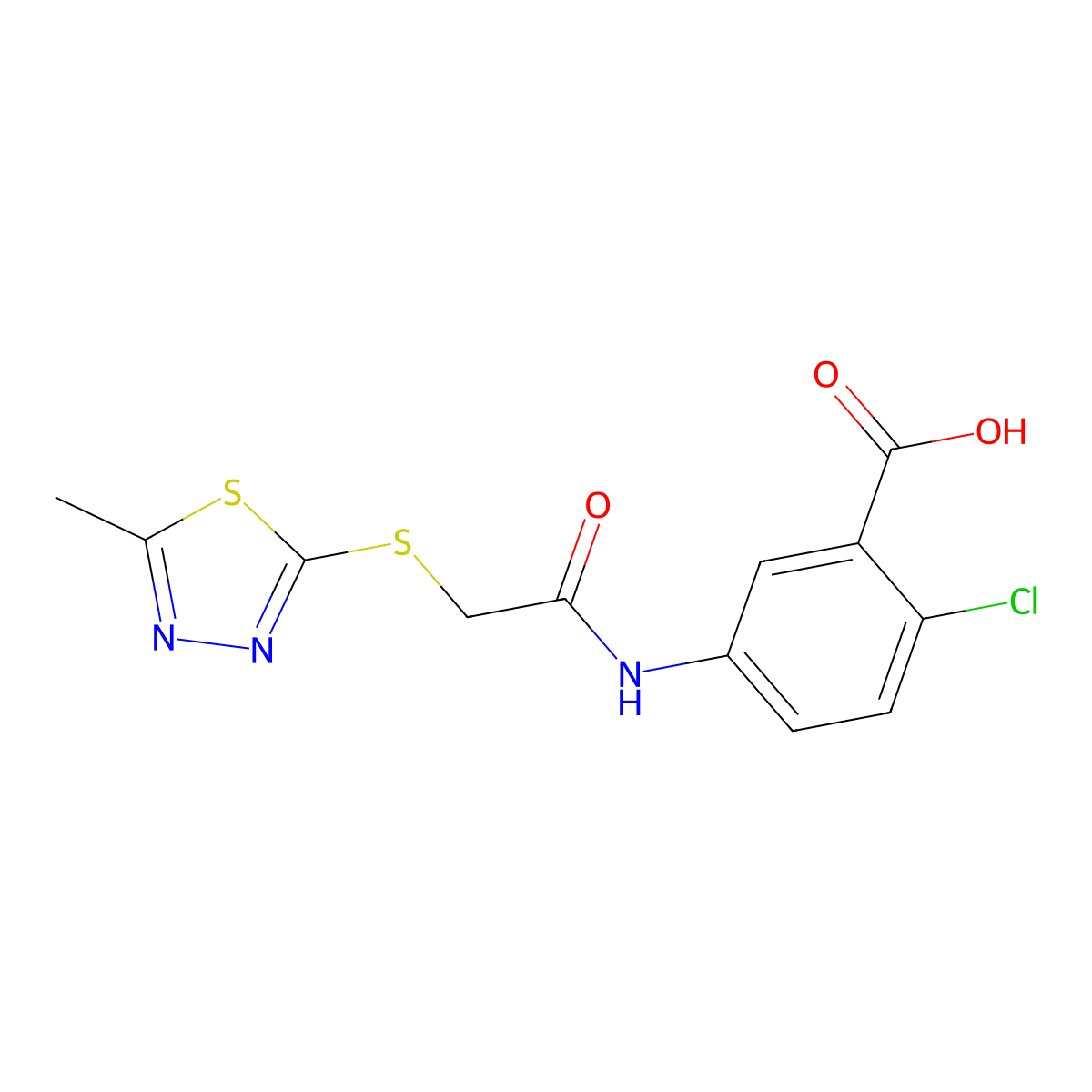 2-Chloro-5-[[2-[(5-methyl-1,3,4-thiadiazol-2-yl)sulfanyl]acetyl]amino]benzoic acid molecular structure, CAS 356589-70-3