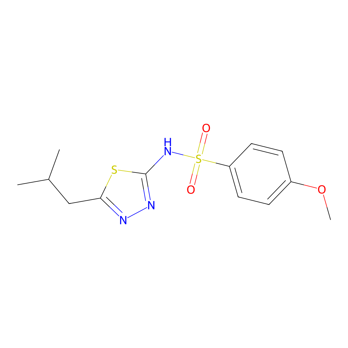 4-Methoxy-N-(5-(2-methylpropyl)-1,3,4-thiadiazol-2-yl)benzenesulfonamide molecular structure, CAS 3567-08-6