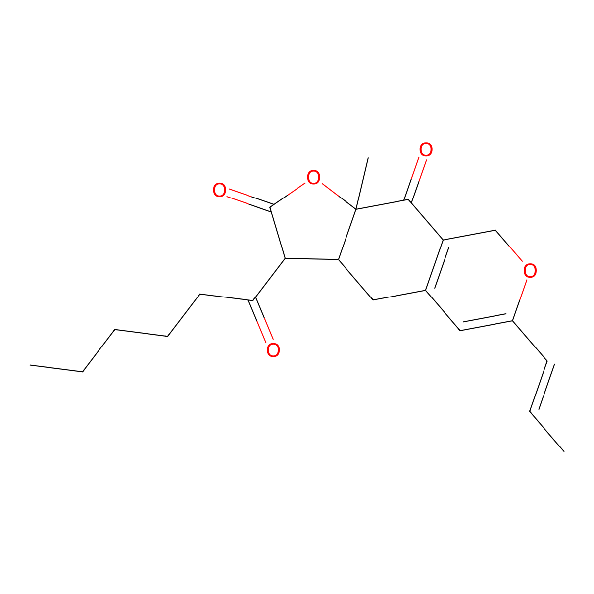 3a,4,8,9a-Tetrahydro-9a-methyl-3-(1-oxohexyl)-6-(1-propen-1-yl)-2H-furo[3,2-g][2]benzopyran-2,9(3H)-dione molecular structure, CAS 3567-98-4