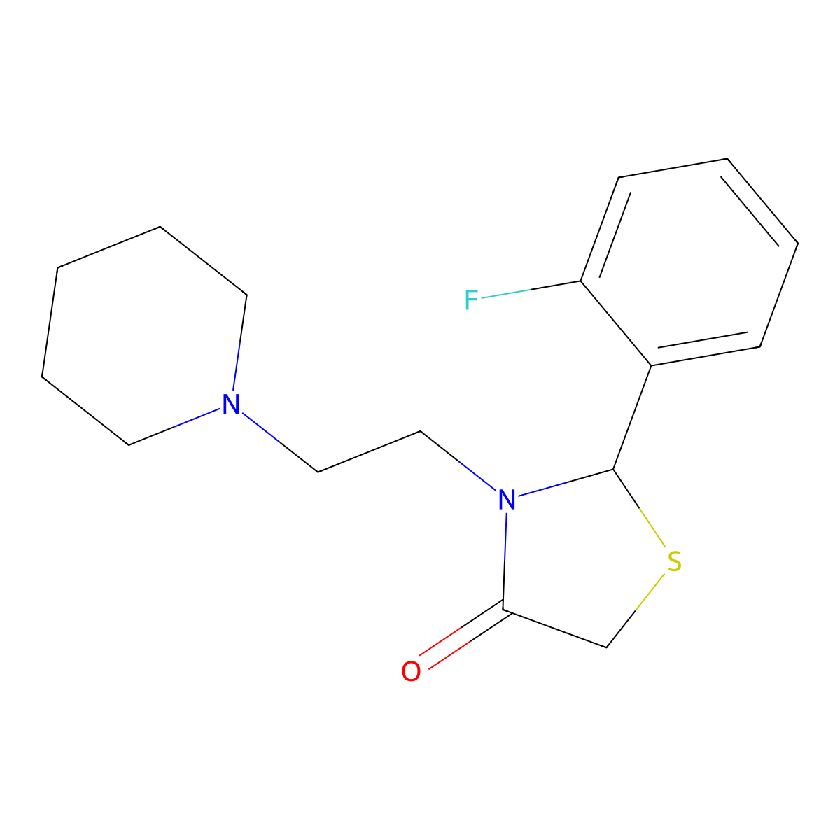 2-(2-Fluorophenyl)-3-(2-piperidin-1-ylethyl)-1,3-thiazolidin-4-one molecular structure, CAS 356773-49-4