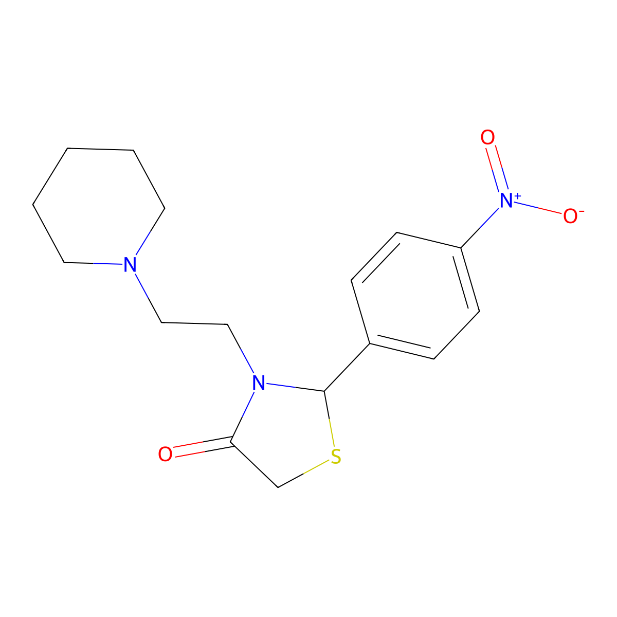 2-(4-Nitrophenyl)-3-[2-(piperidin-1-yl)ethyl]-1,3-thiazolidin-4-one molecular structure, CAS 356773-50-7