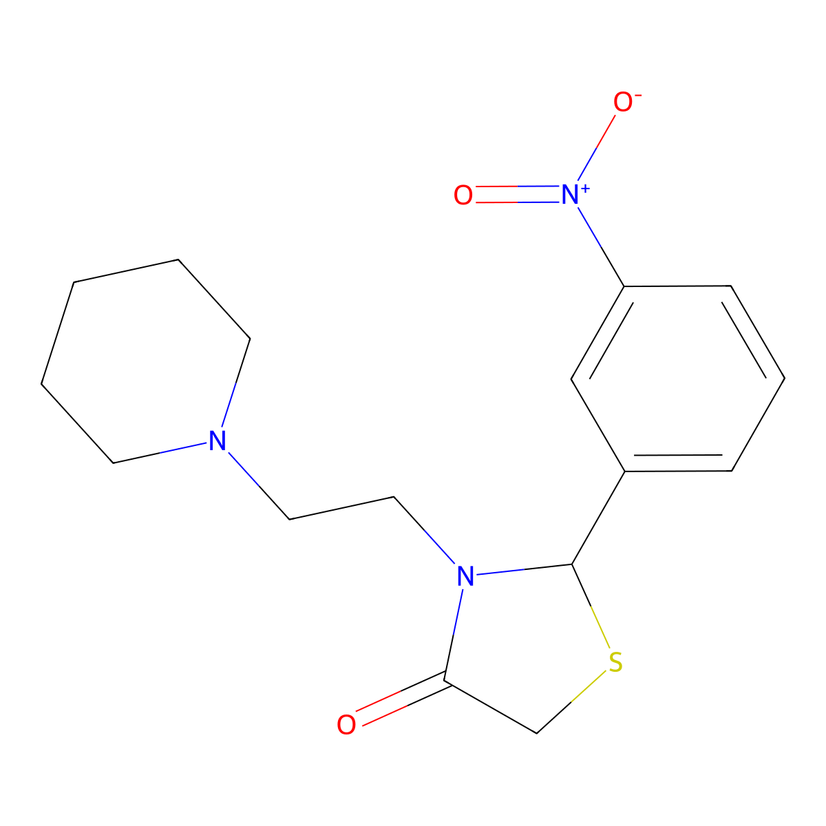 2-(3-Nitrophenyl)-3-(2-piperidin-1-ylethyl)-1,3-thiazolidin-4-one molecular structure, CAS 356773-54-1