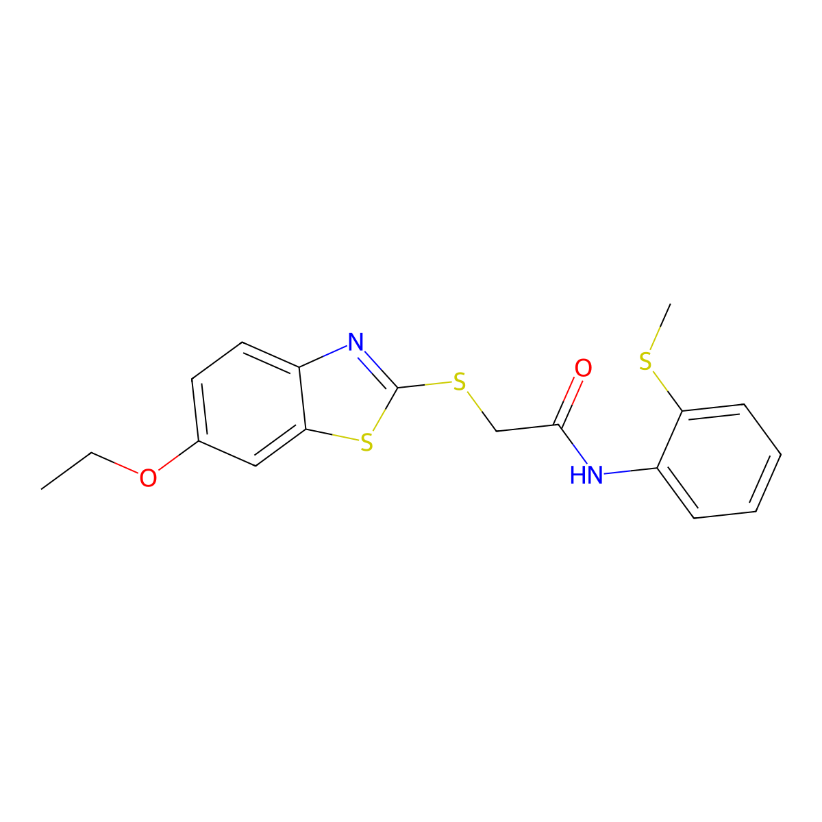 2-[(6-ethoxy-1,3-benzothiazol-2-yl)sulfanyl]-N-(2-methylsulfanylphenyl)acetamide molecular structure, CAS 356775-98-9