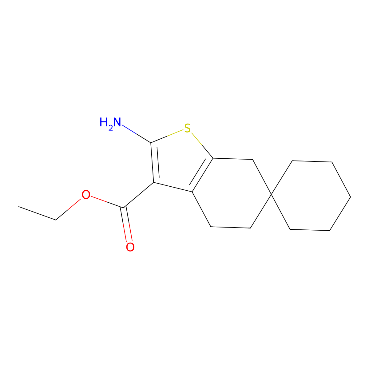 Ethyl 2-amino-4,5,6,7-tetrahydrospiro[1-benzothiophene-6,1'-cyclohexane]-3-carboxylate molecular structure, CAS 356781-02-7
