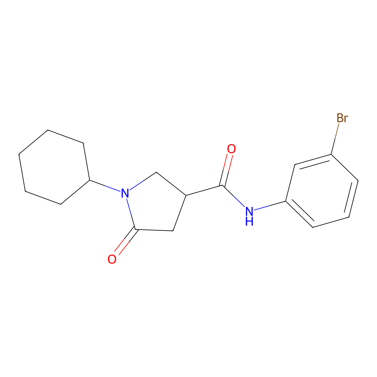 N-(3-bromophenyl)-1-cyclohexyl-5-oxopyrrolidine-3-carboxamide molecular structure, CAS 356795-86-3