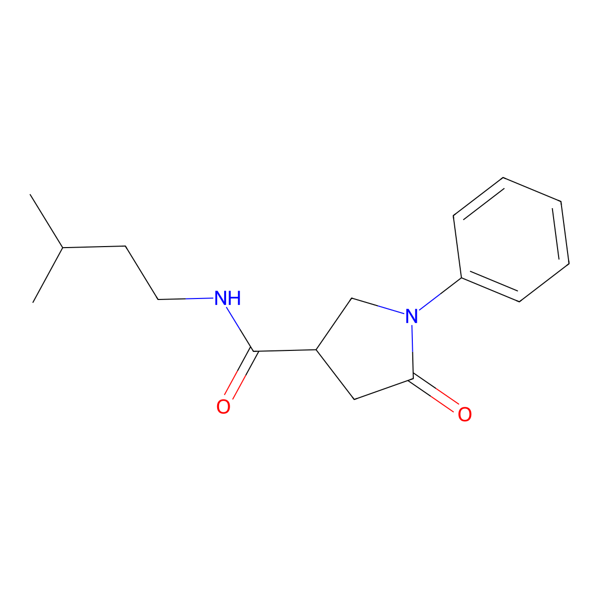 N-(3-methylbutyl)-5-oxo-1-phenylpyrrolidine-3-carboxamide molecular structure, CAS 356798-86-2