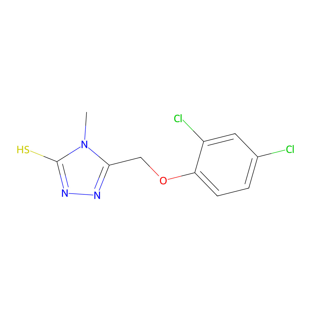5-((2,4-Dichlorophenoxy)methyl)-2,4-dihydro-4-methyl-3H-1,2,4-triazole-3-thione molecular structure, CAS 35687-30-0